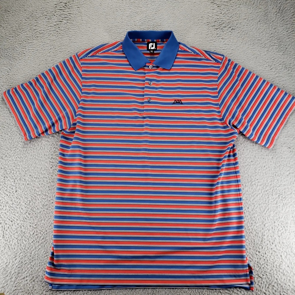 FJ Shirt Mens XL Red Striped Short Sleeve Golf Polo Outdoors Preppy Performance